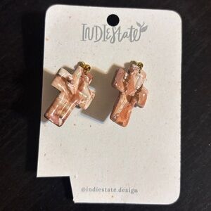 Indiestate Handmade Ceramic Cross Earrings - Brown